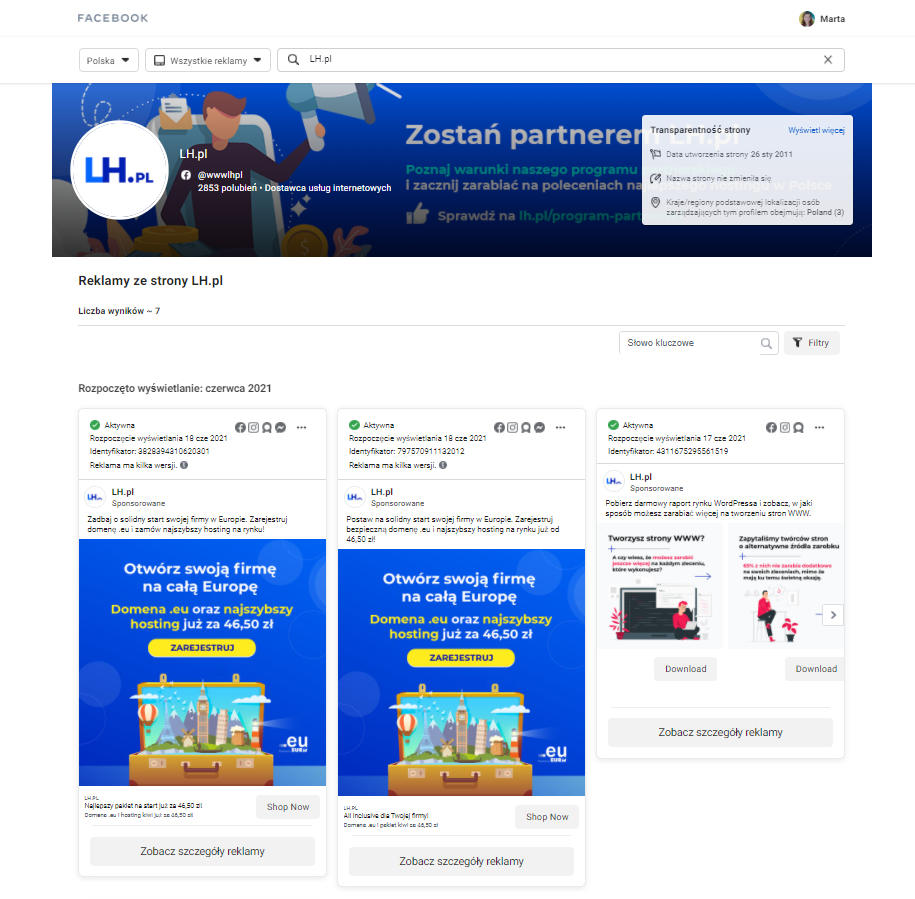 reklamy konkurencji facebook