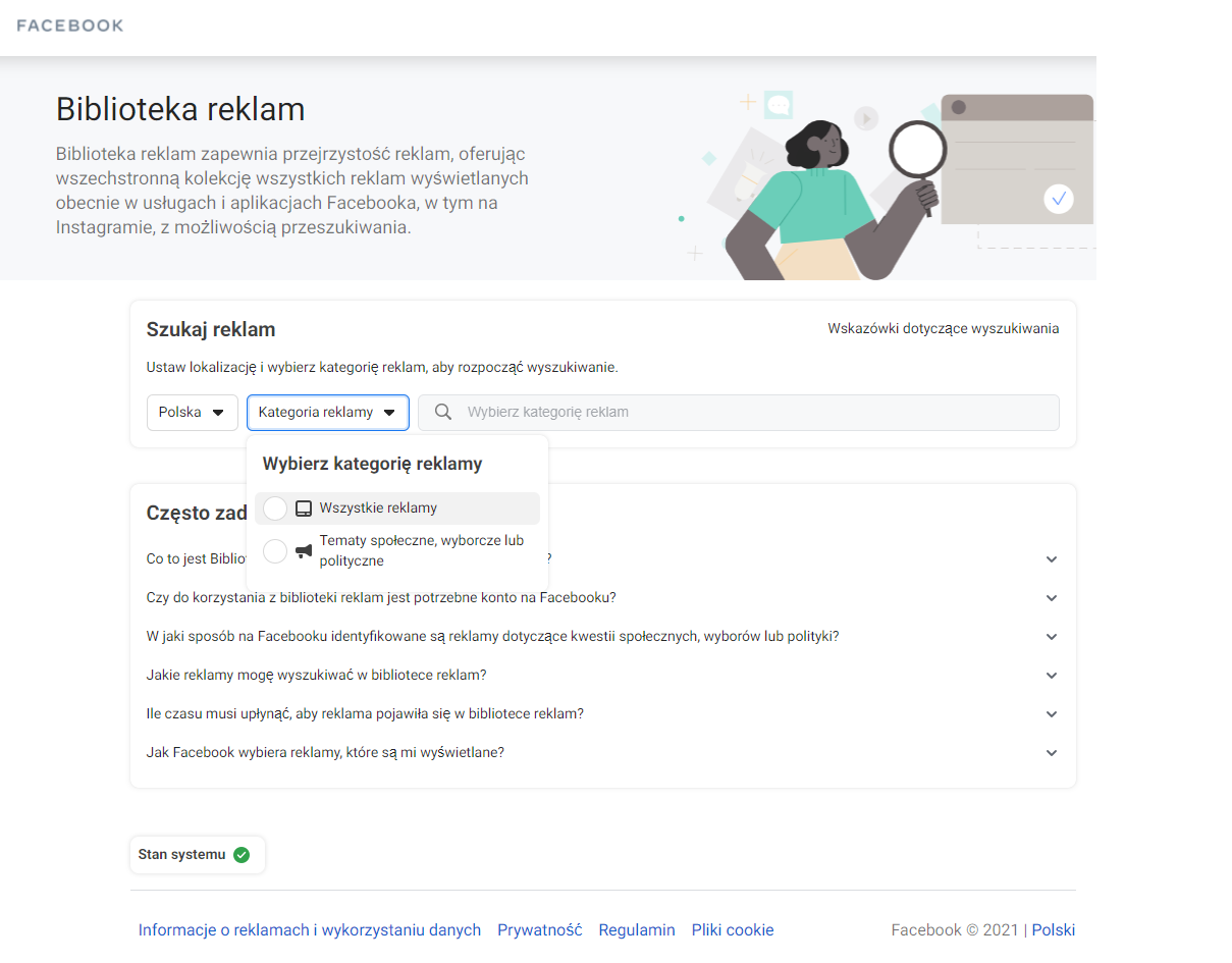 Biblioteka reklam Facebook
